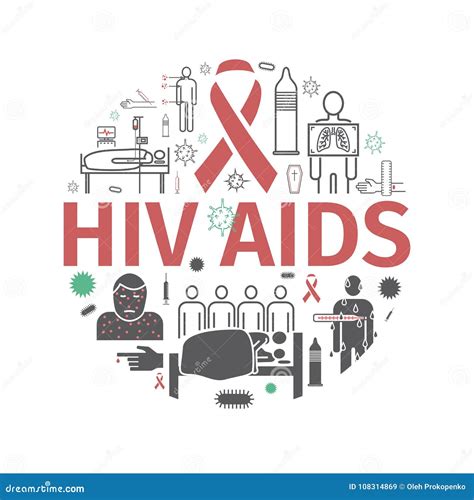 Hiv Aids Banner Symptoms Treatment Line Icons Set Vector Illustration Stock Vector