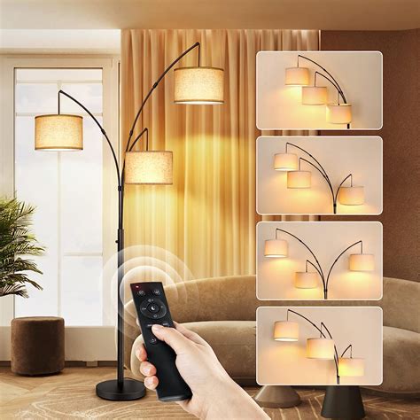 OUTON Arc LED Floor Lamp With Remote Control Dimmable Modern Black 3