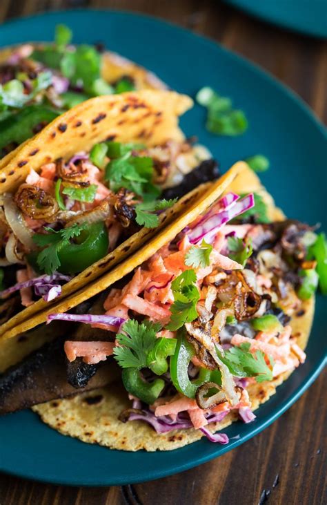 Roasted Portobello Mushroom Tacos With Creamy Carrot Slaw