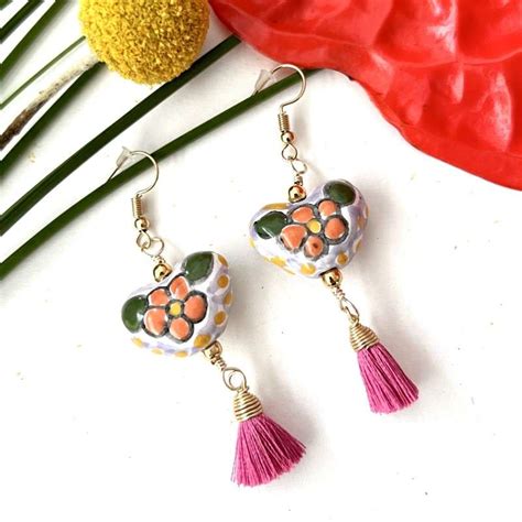 Aretes corazón talavera colores Albor Arte MX