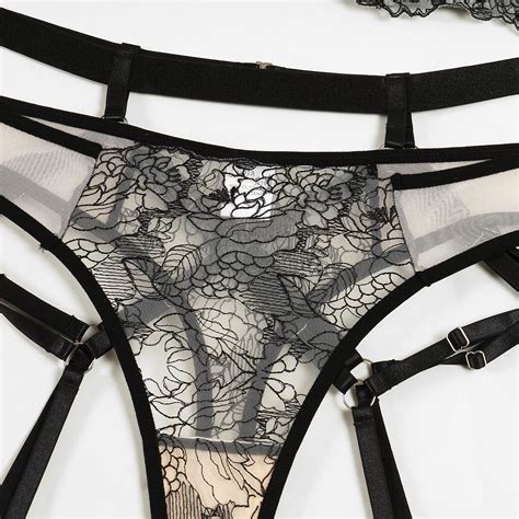 Chuangerm Sexy See Through Mesh Lingerie Women Stitching Embroidery