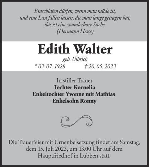 Traueranzeigen Von Edith Walter Lr Online Trauer De