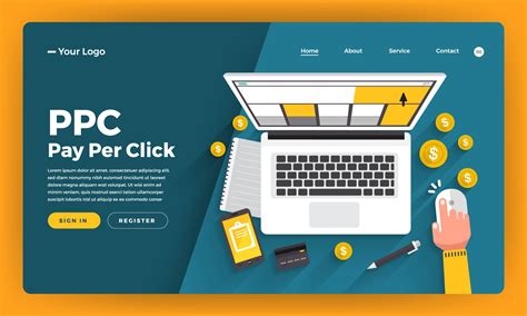 Mock Up Design Website Flat Design Concept PPC Pay Per Click Vector