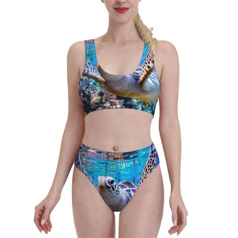 Balery Sea Turtle Swims Women Bikini Swimsuit Tankini Set Piece