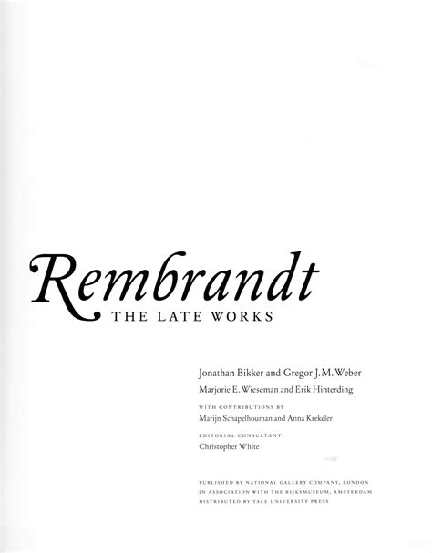 Rembrandt Study Guide, Late Rembrandt