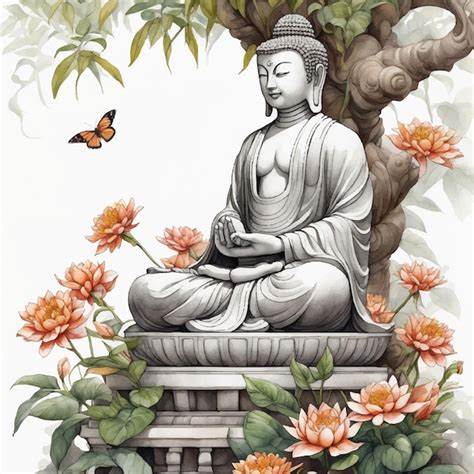 Premium Vector Vector Watercolor Painting Of Buddha Sitting On A