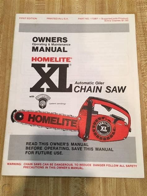 Original Vintage Homelite Xl Chain Saw Automatic Oiler Manual 1855908140