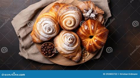 Delectable Assortment Pastries On A Caf Table Stock Illustration