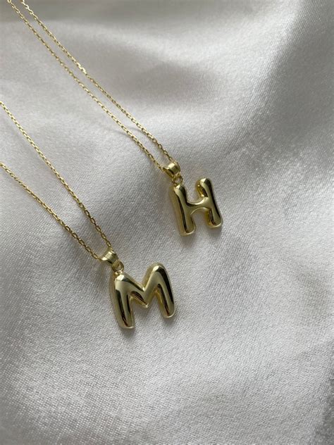 Balloon Letter Necklace K Gold Plated Bubble Initial Pendant Custom