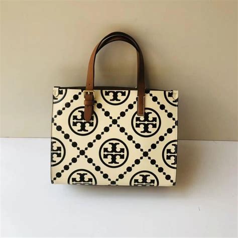 Tory Burch T Monogram Contrast Embossed Small Tote Bag H9 9xW12 6xD5