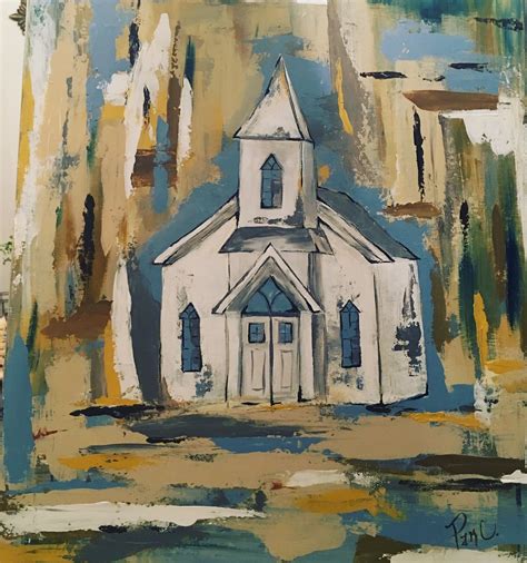 Church In The Woods” Original 20x24 Abstract Acrylic Painting On