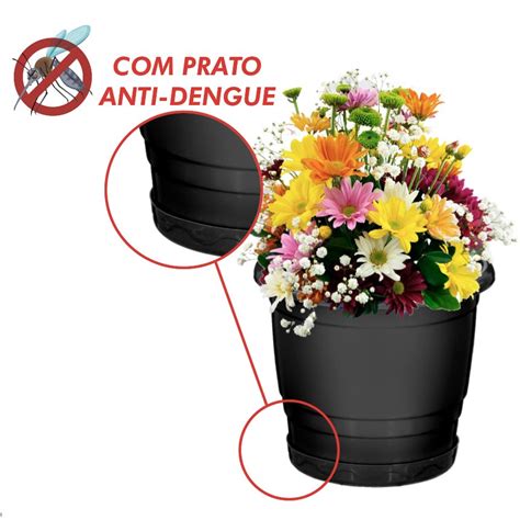 Loja Plásticos Santana cod 128037 Kit Vaso Preto 2l c prato anti