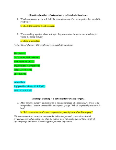 Nur Ms Exam Study Guide Objective Data That Reflects Patient Is