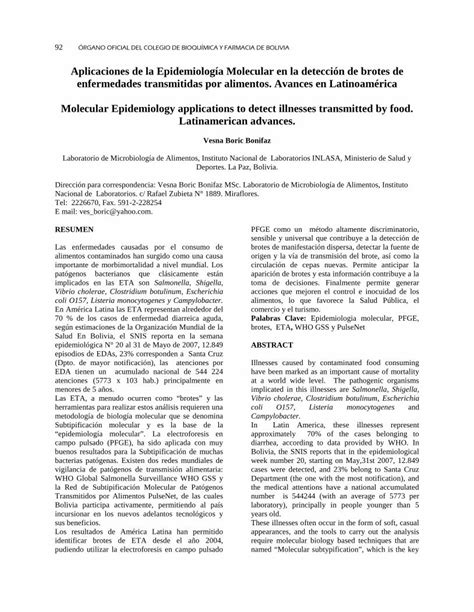 Pdf Aplicaciones De La Epidemiolog A Molecular En La Rgano