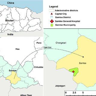 Map of (a) Bhutan, (b) Samtse district, and (c) Samtse Municipality,... | Download Scientific ...