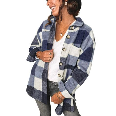 Fantaslook Womens Plaid Shirts Flannel Shacket Jacket Long Sleeve