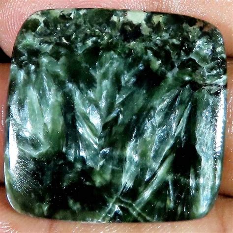 29X30X4 MM SIZE 49 60 Cts NATURAL SERAPHINITE CUSHION CABOCHON LOOSE