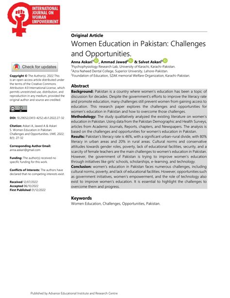 (PDF) Women Education in Pakistan: Challenges and Opportunities