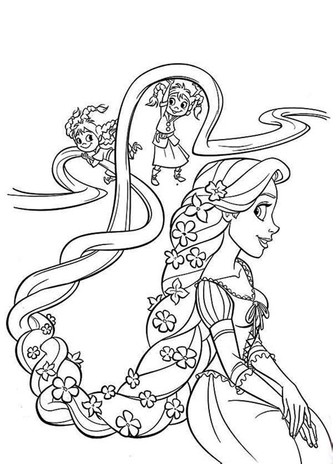 Two kids playing with rapunzel hair coloring page – Artofit