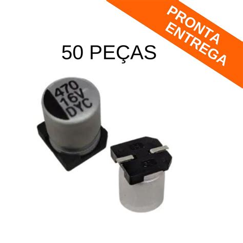 Kit 50 Peças Capacitor Eletrolítico Smd 470uf 470mf 16v 10x10mm Sanyo Capacitores Achei