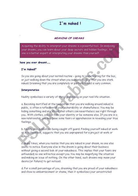 Im Naked Meaning Of Dreams Esl Worksheet By Monropa