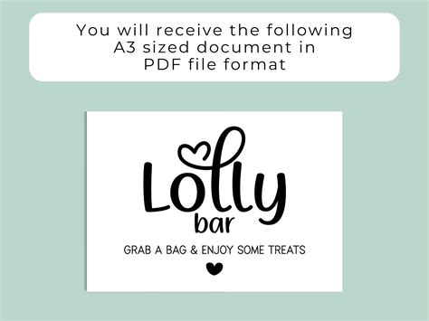 lolly bar sign minimalist printables etsy australia