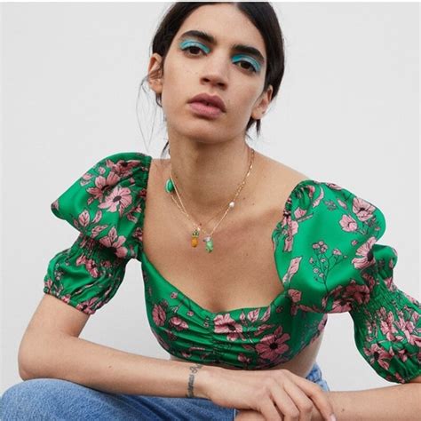 Zara Tops Zara Green Pink Floral Cropped Top Poshmark