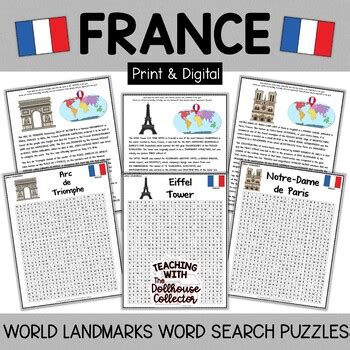 FRANCE Landmarks Word Search Puzzle Bundle Print And Digital TPT