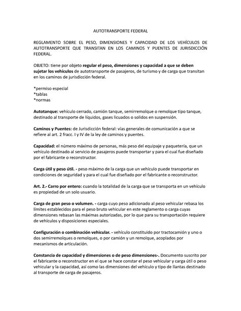 Autotransporte Federal Autotransporte Federal Reglamento Sobre El