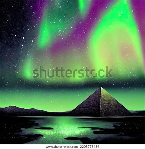 Egyptian Pyramids During Aurora Borealis Stock Illustration