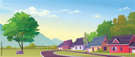 Road panorama over a street Vector illustration of summer street in ...