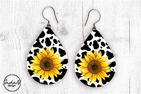 Sunflower Cow Print Earrings Design Png Graphic By Sashanikart