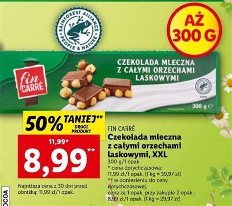 Promocja Czekolada mleczna z całymi orzechami laskowymi fin carre w Lidl