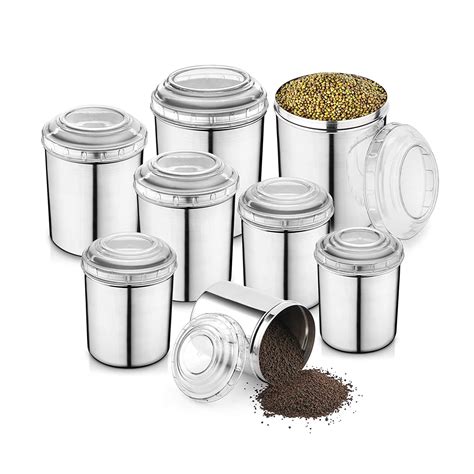 Buy Jensons 8 Pcs Stainless Steel Canister Set With White Color Pc Lids 8 Pcs Set Online At Low