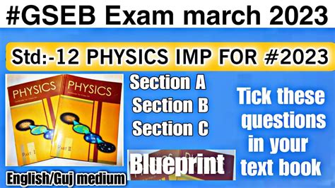 GSEB Std 12 Science Physics Imp Physics Blueprint 2023 IMP