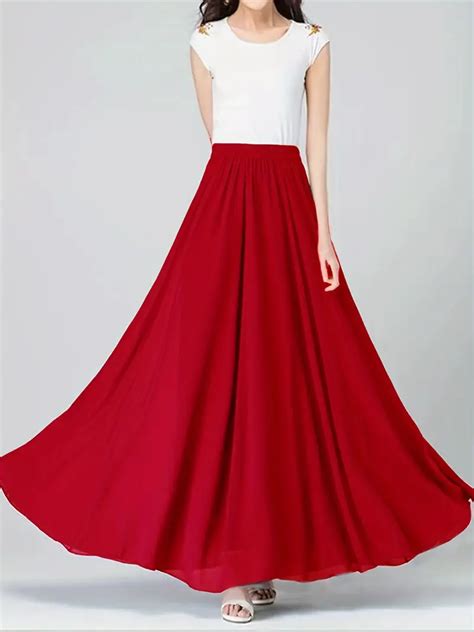 High Elastic Waist Skirts Elegant Solid Pleated Maxi Skirts Temu