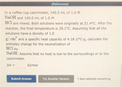 [solved] In A Coffee Cup Calorimeter 140 0 Mathrm{~ml