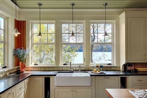 Triple Windows Over Kitchen Sink Rustic Kitchen Design Farmhouse