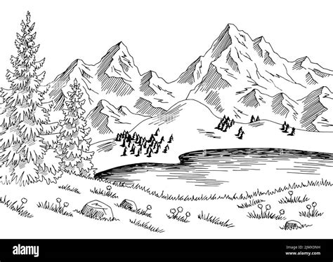 Gr Fico De Lago De Monta A Blanco Negro Paisaje Dibujo Ilustraci N