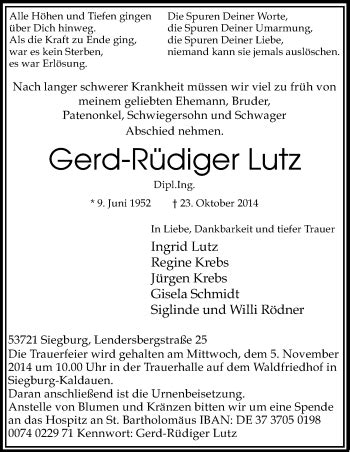 Traueranzeigen Von Gerd R Diger Lutz Wirtrauern