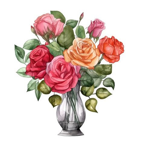 Premium Photo A Watercolor Painting Of A Bouquet Of Roses