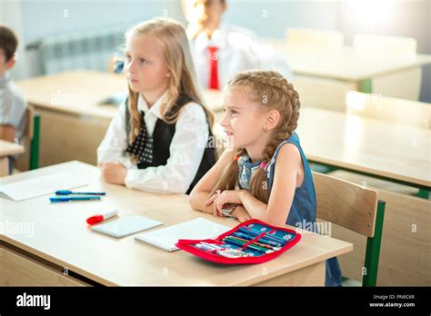 school children participating actively in class. Education, learning ...