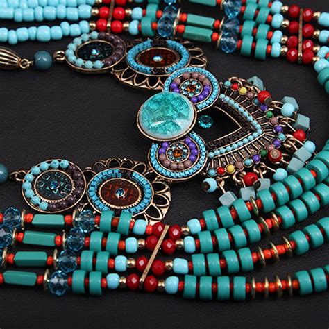 Retro Bohemia Statement Necklace Beads Layered Choker Tribal Native