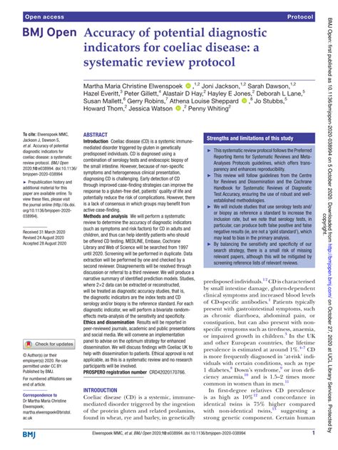 Pdf Accuracy Of Potential Diagnostic Indicators For Coeliac Disease A Systematic Review Protocol