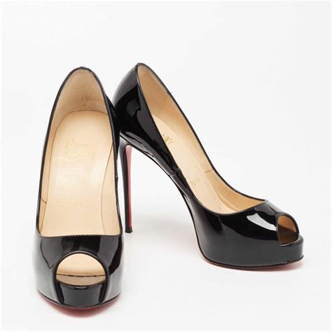 Christian Louboutin Black Patent Leather Very Prive Peep Toe Pumps Size 35 For Sale At 1stdibs