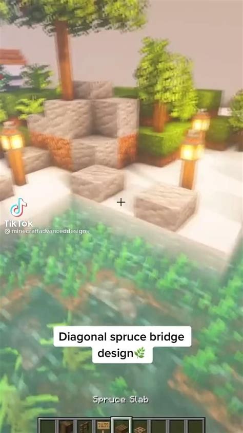 Diagonal spruce bridge design [Video] | Minecraft blueprints, Minecraft ...