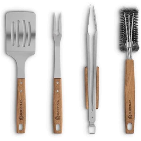 Set De Ustensiles Pour Barbecue En Acier Inox Avec Manches En Bois D