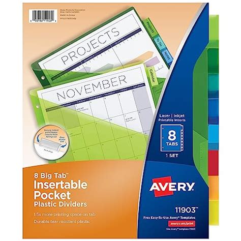 Avery Dividers For 3 Ring Binders 8 Tab Binder Dividers Plastic