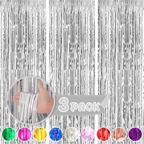 Silver Metallic Tinsel Foil Fringe Curtains 2 Pack 3 3x8 3 Feet Party Streamer