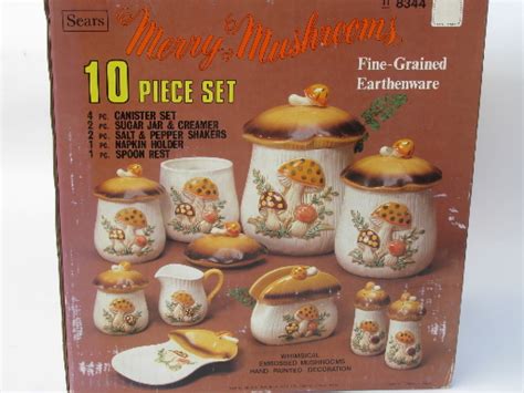 Retro 70s Merry Mushrooms Canister And Kitchen Ware Set Vintage Sears Box